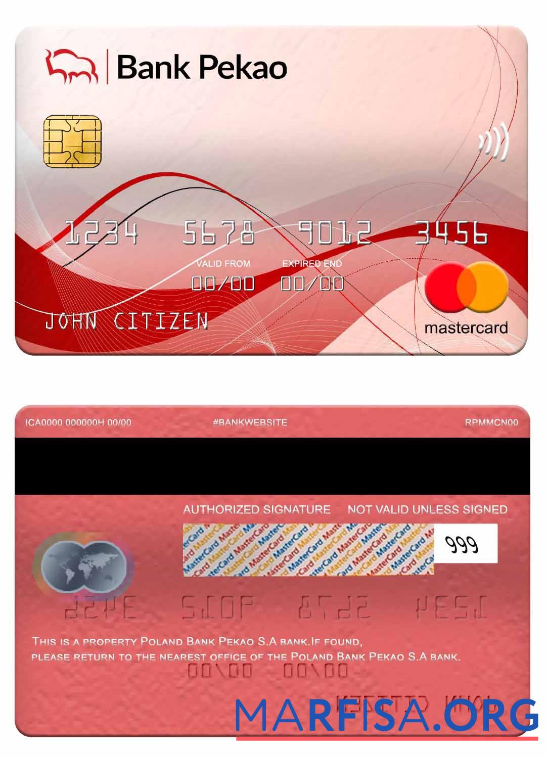 Printable Poland Bank Pekao S.A bank mastercard template